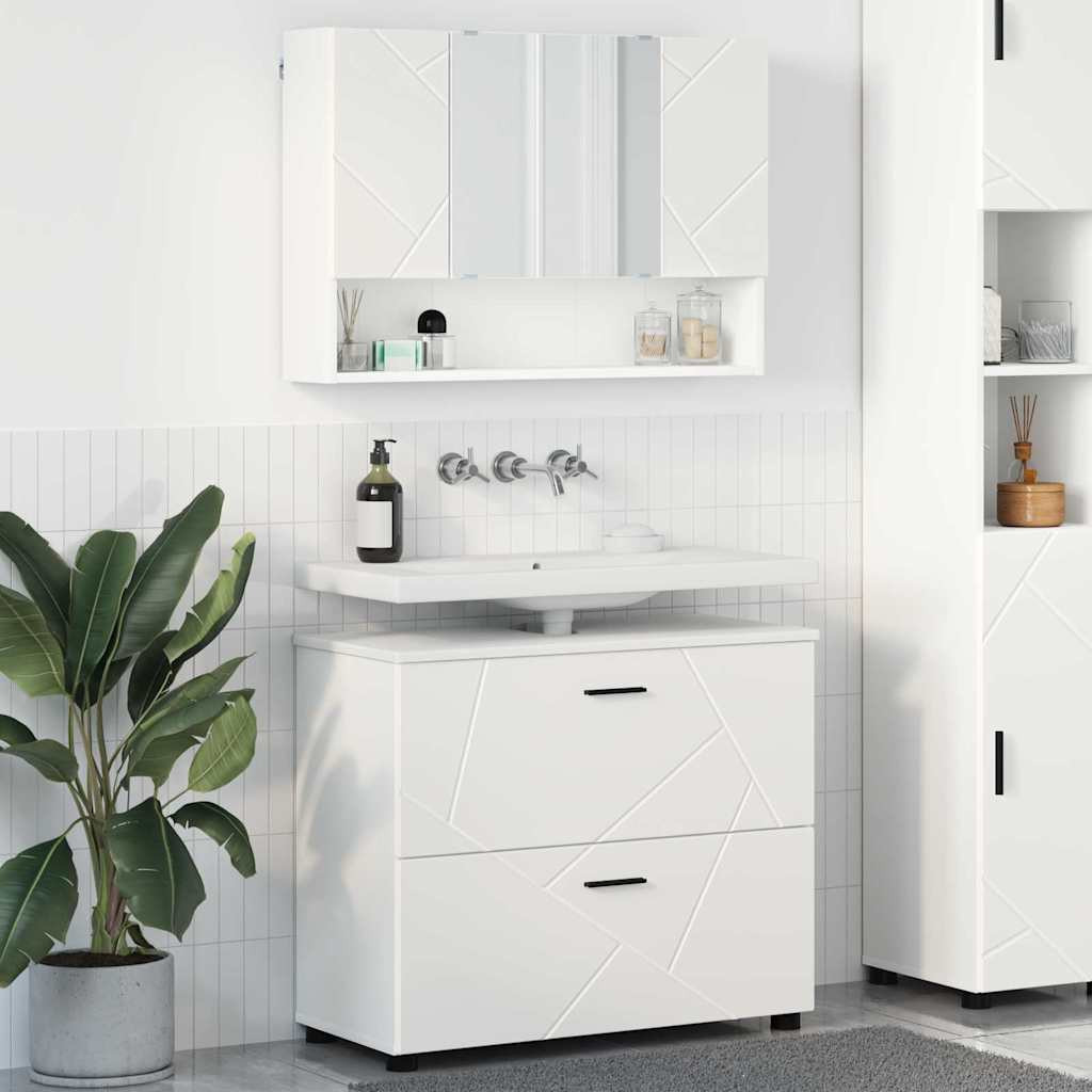 vidaXL Badezimmermöbel-Set mit Regal 2 pcs Weiß Sperrholz und Metall