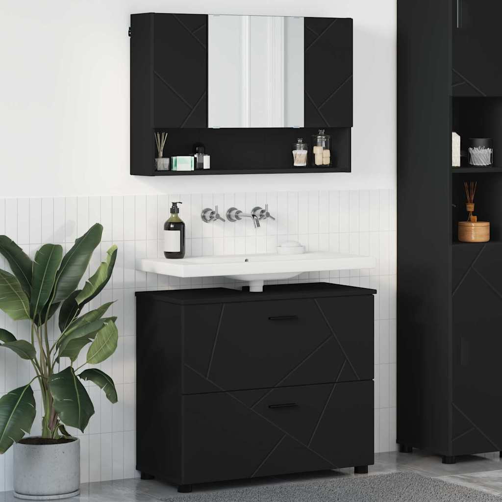 vidaXL Badezimmermöbel-Set mit Tür 2 pcs Schwarz Sperrholz und Metall