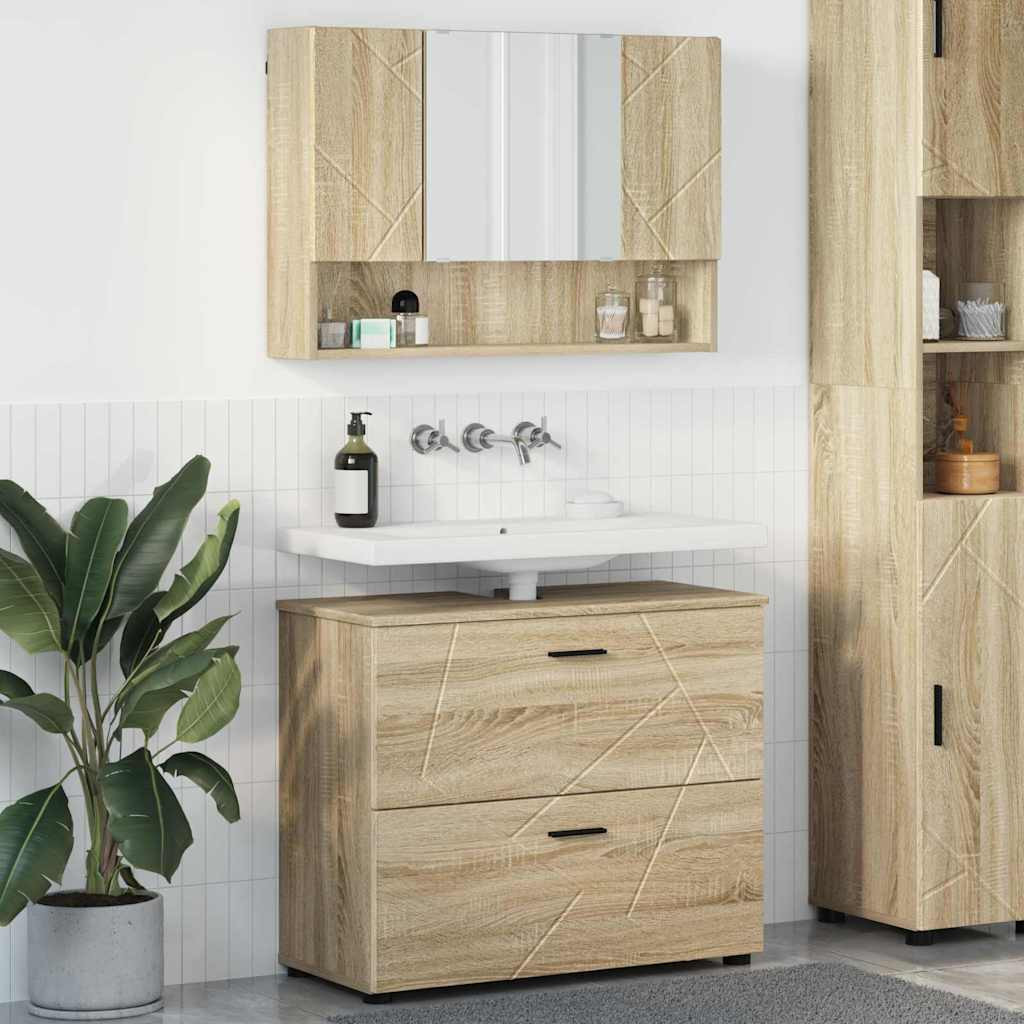 vidaXL Badezimmermöbel-Set 2 pcs Sonoma-Eiche Sperrholz und Metall