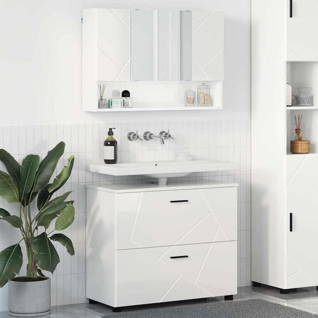 vidaXL Badezimmermöbel-Set 2 pcs Hochglanz Weiß Sperrholz und Metall