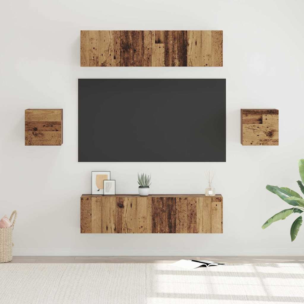 vidaXL TV-Schrankset Wandmontiert 6 pcs Altholz Holzwerkstoff