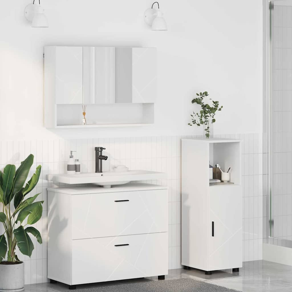 vidaXL Badezimmermöbel-Set mit Regal 3 pcs Weiß Sperrholz und Metall