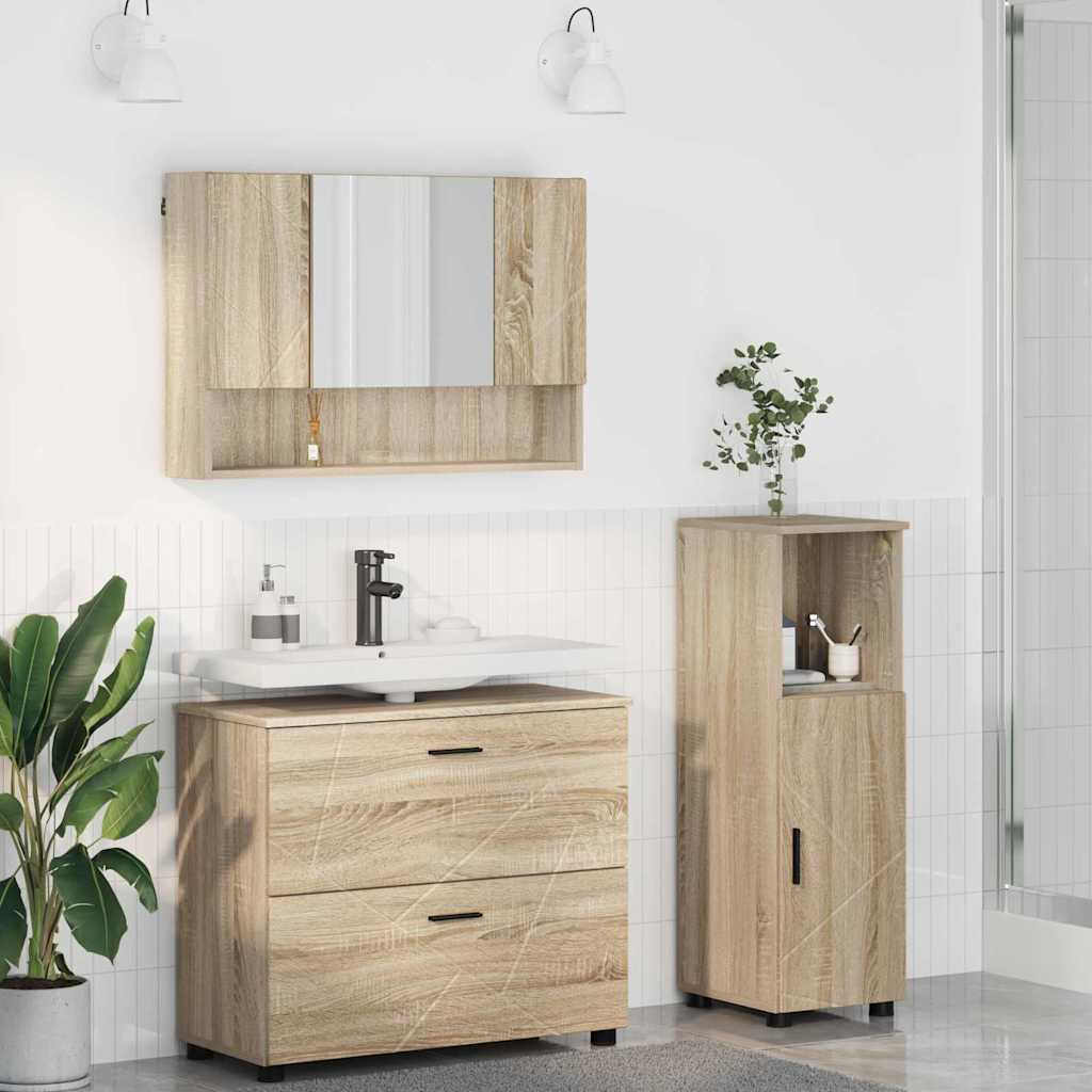 vidaXL Badezimmermöbel-Set 3 pcs Sonoma-Eiche Sperrholz und Metall