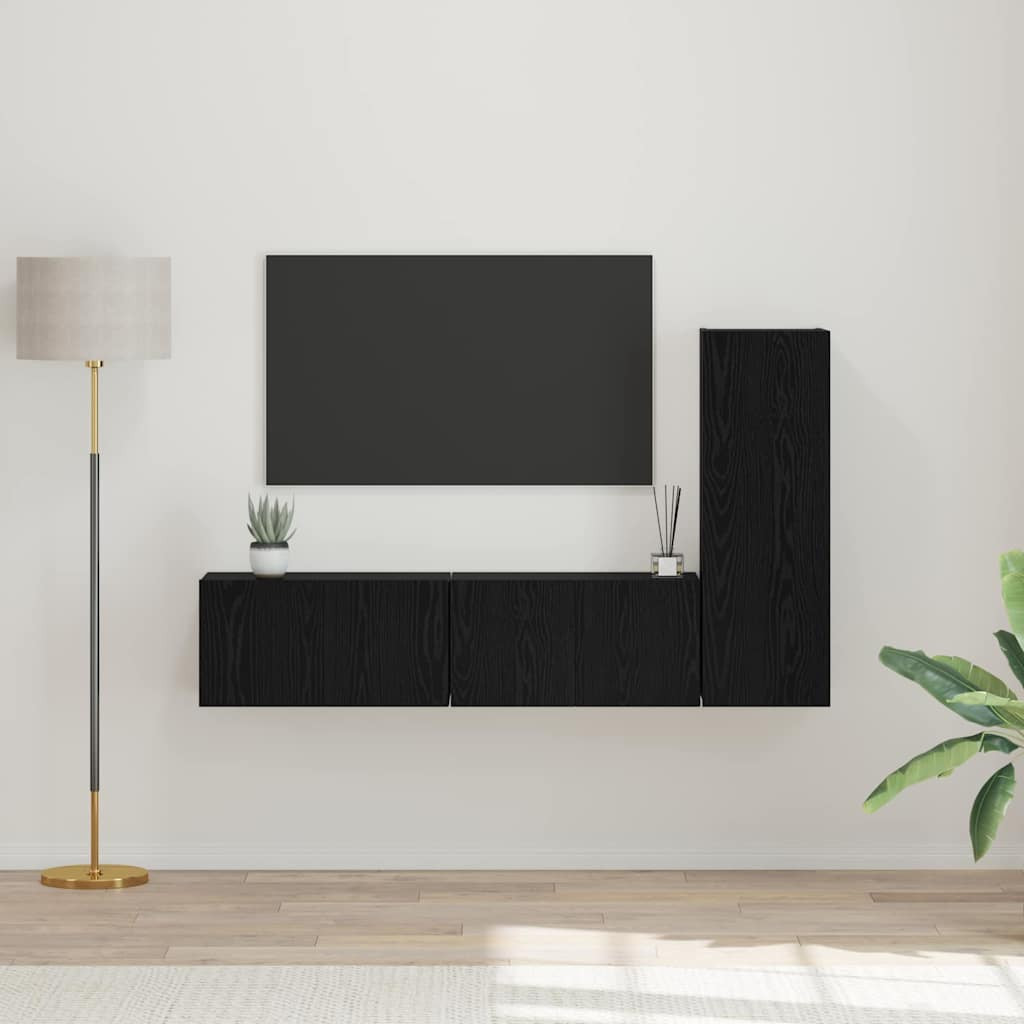 vidaXL TV-Schrankset 3 pcs Schwarz Eichen-Optik Holzwerkstoff