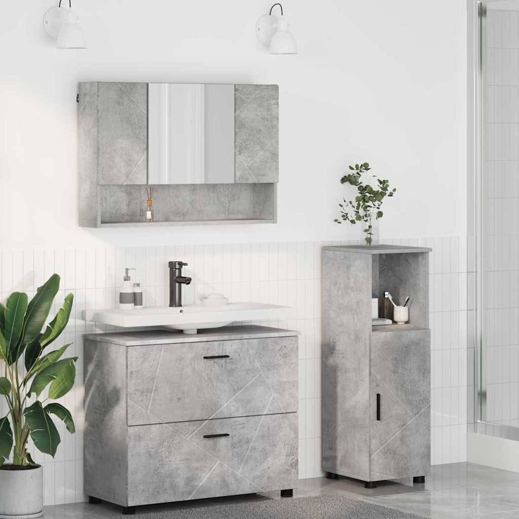 vidaXL Badezimmermöbel-Set 3 pcs Beton Grau Sperrholz und Metall