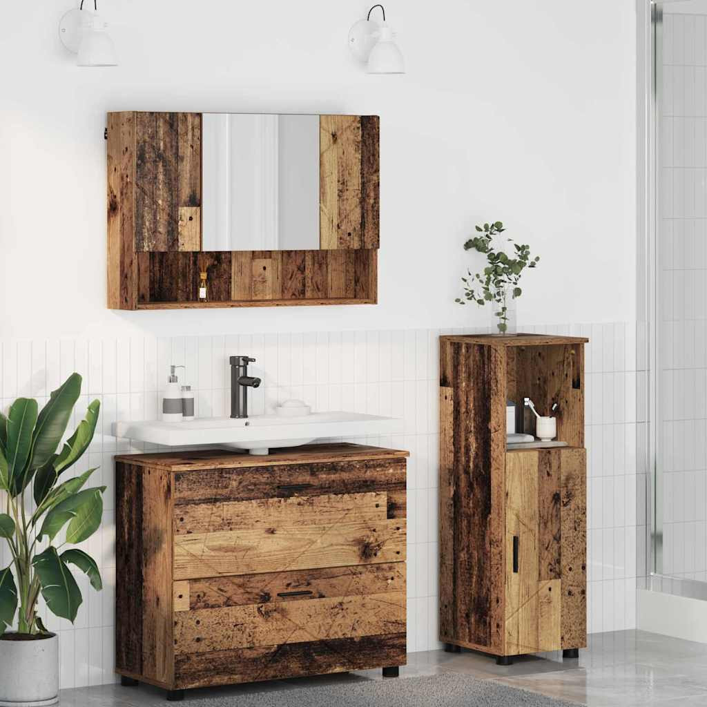 vidaXL Badezimmermöbel-Set mit Tür 3 pcs Altholz Sperrholz und Metall