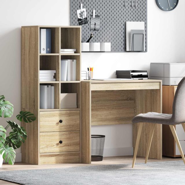 vidaXL Schreibtisch mit Schubladen mit Regal 2 pcs Sonoma-Eiche