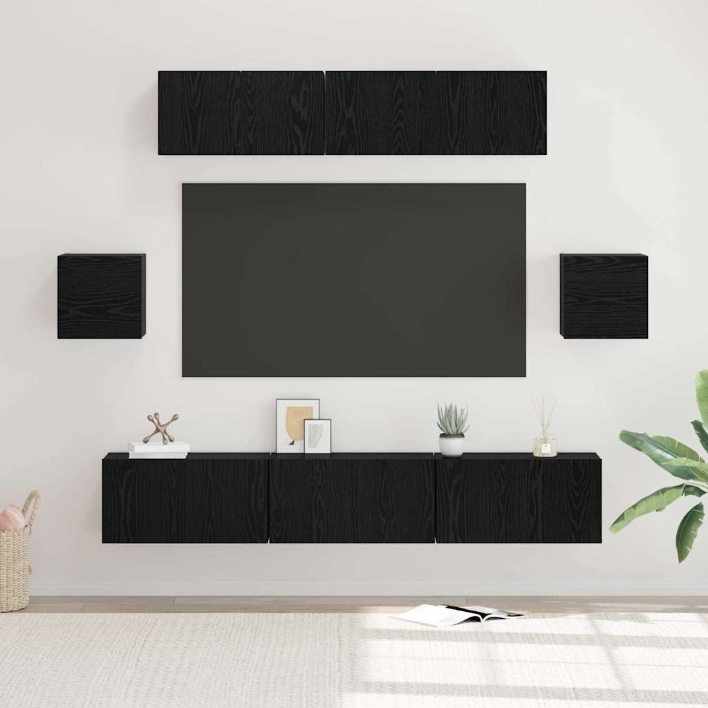 vidaXL TV-Schrankset 7 pcs Schwarz Eichen-Optik Holzwerkstoff