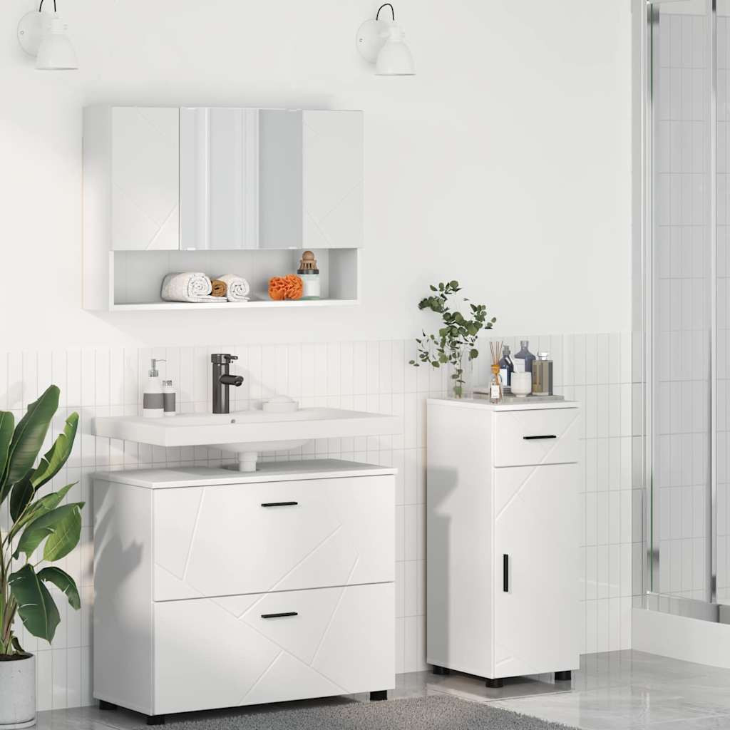 vidaXL Badezimmermöbel-Set mit Regal 3 pcs Weiß Sperrholz und Metall