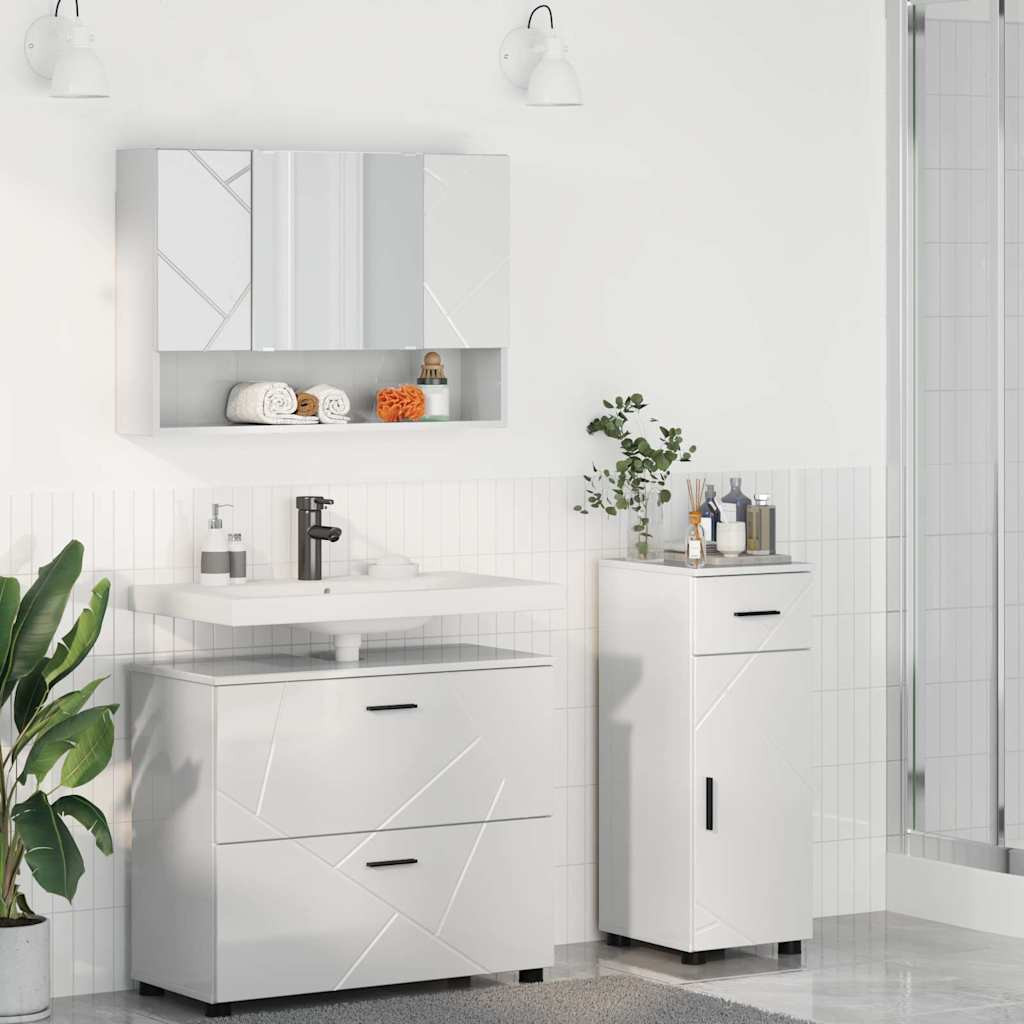 vidaXL Badezimmermöbel-Set 3 pcs Hochglanz Weiß Sperrholz und Metall