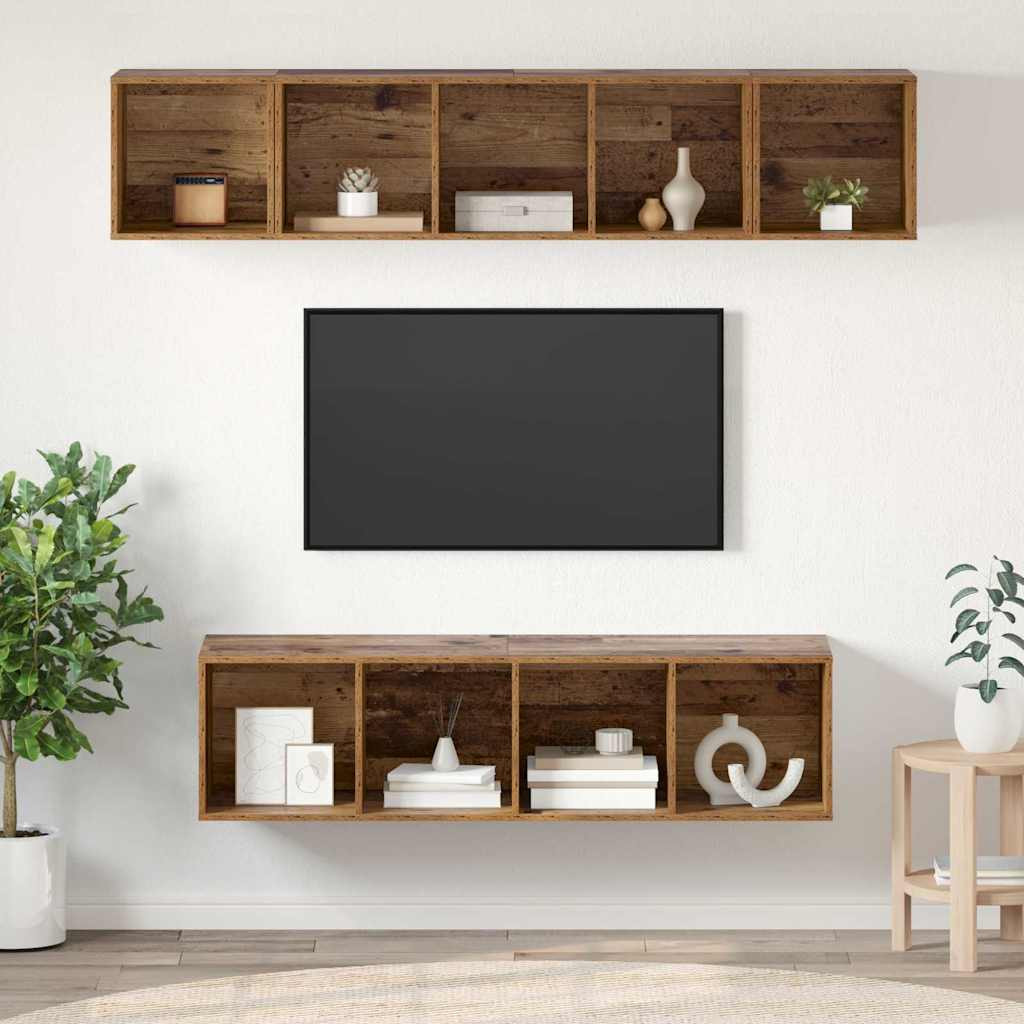 vidaXL TV-Schrankset Wandmontiert 4 pcs Altholz Holzwerkstoff