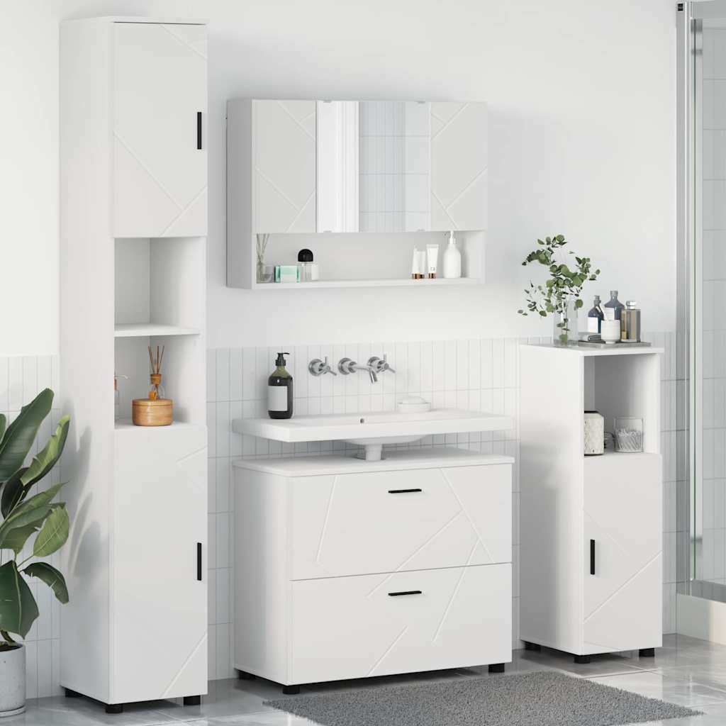 vidaXL Badezimmermöbel-Set mit Regal 4 pcs Weiß Sperrholz und Metall