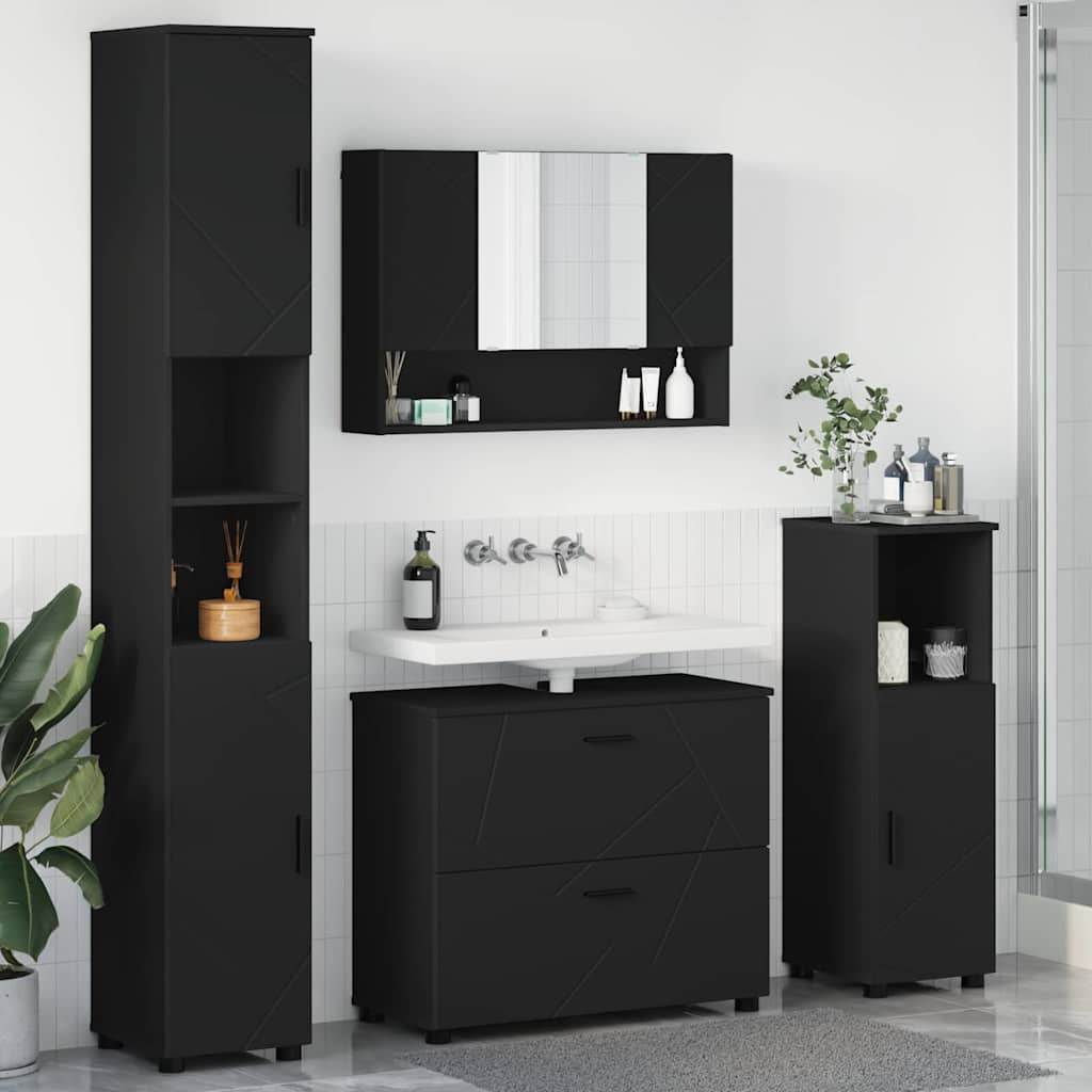 vidaXL Badezimmermöbel-Set mit Tür 4 pcs Schwarz Sperrholz und Metall