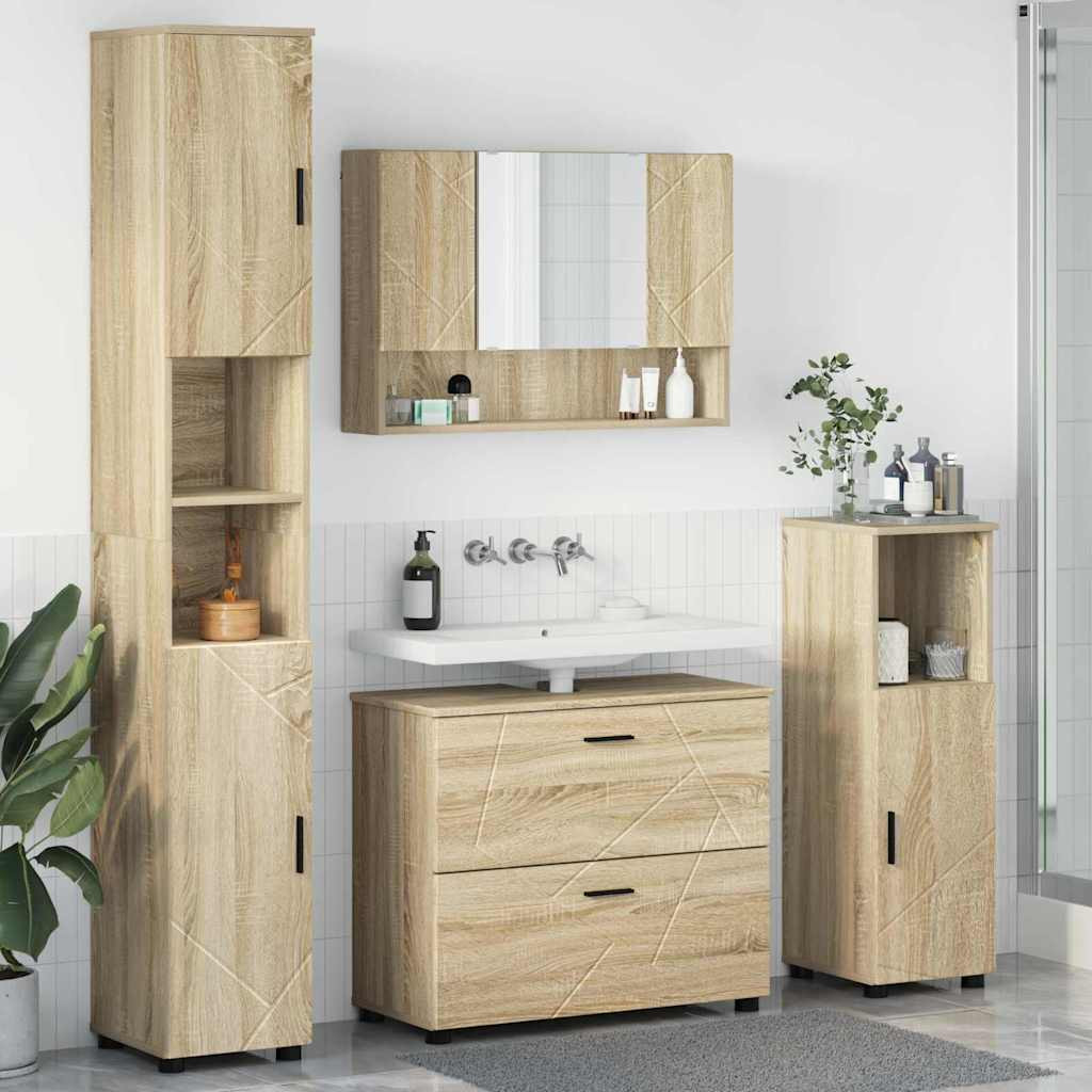 vidaXL Badezimmermöbel-Set 4 pcs Sonoma-Eiche Sperrholz und Metall
