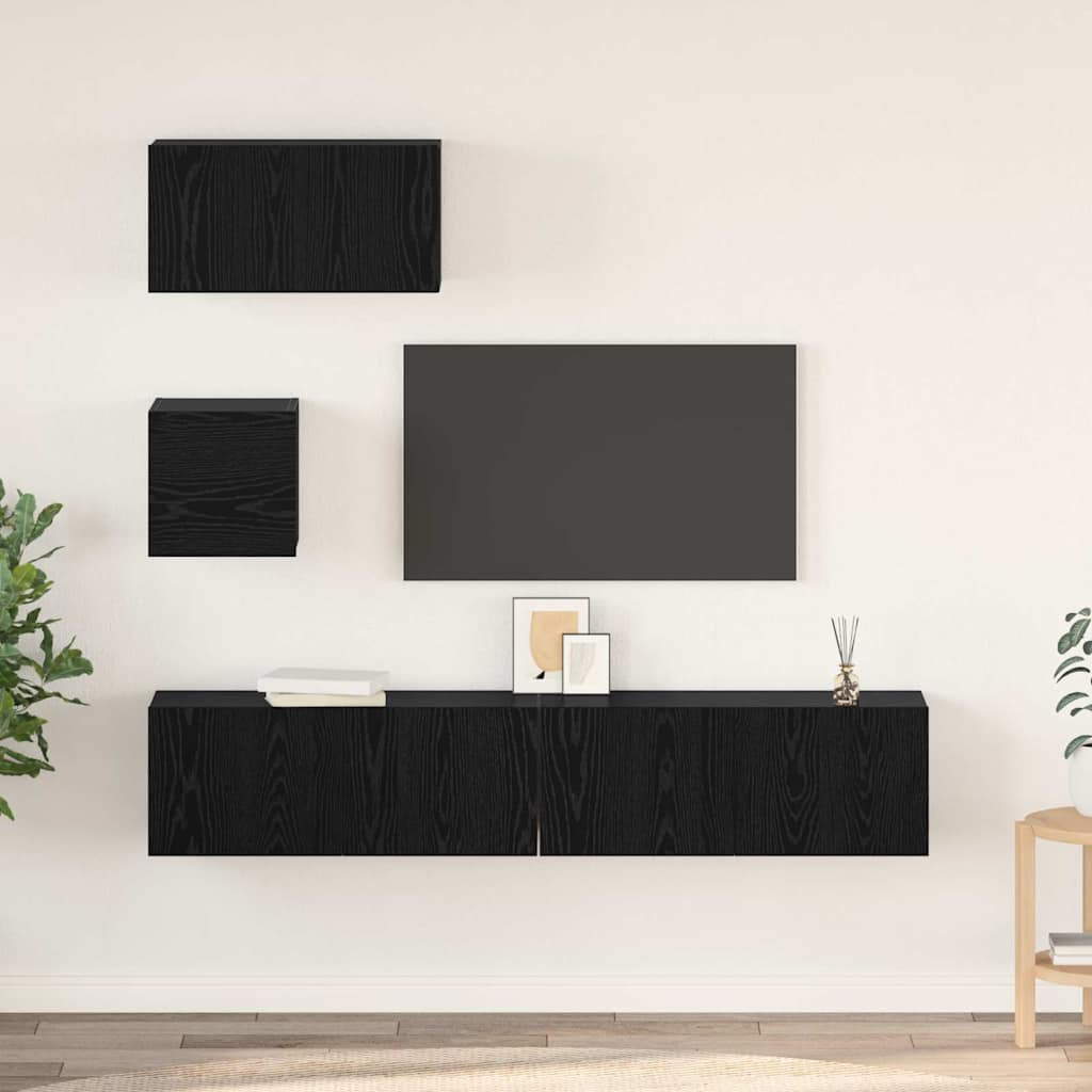 vidaXL TV-Schrankset 4 pcs Schwarz Eichen-Optik Holzwerkstoff
