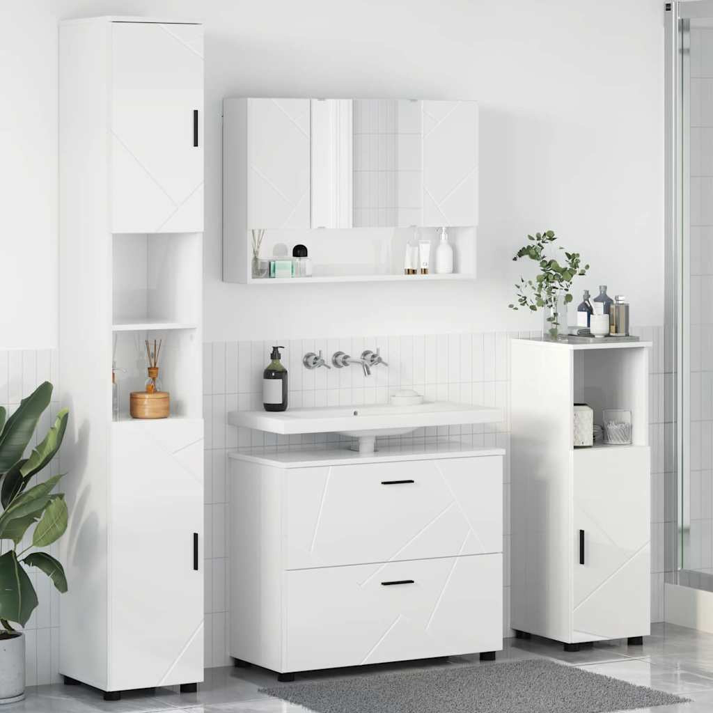 vidaXL Badezimmermöbel-Set 4 pcs Hochglanz Weiß Sperrholz und Metall