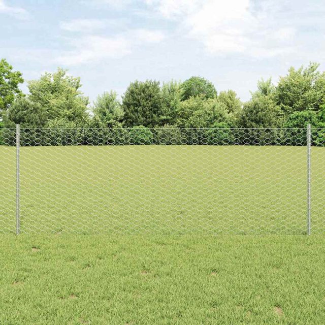 vidaXL Sechseckzaun mit Pfosten 100 x 0,8 m Verzinkter Stahl Silber