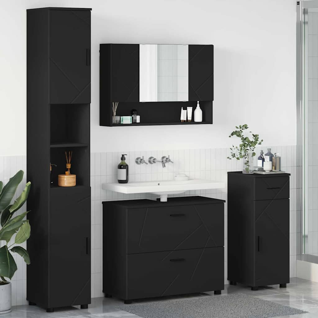 vidaXL Badezimmermöbel-Set mit Tür 4 pcs Schwarz Sperrholz und Metall