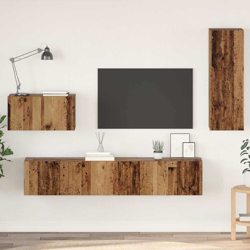 vidaXL Wand-TV-Schrank Wandmontiert 4 pcs Altholz Holzwerkstoff