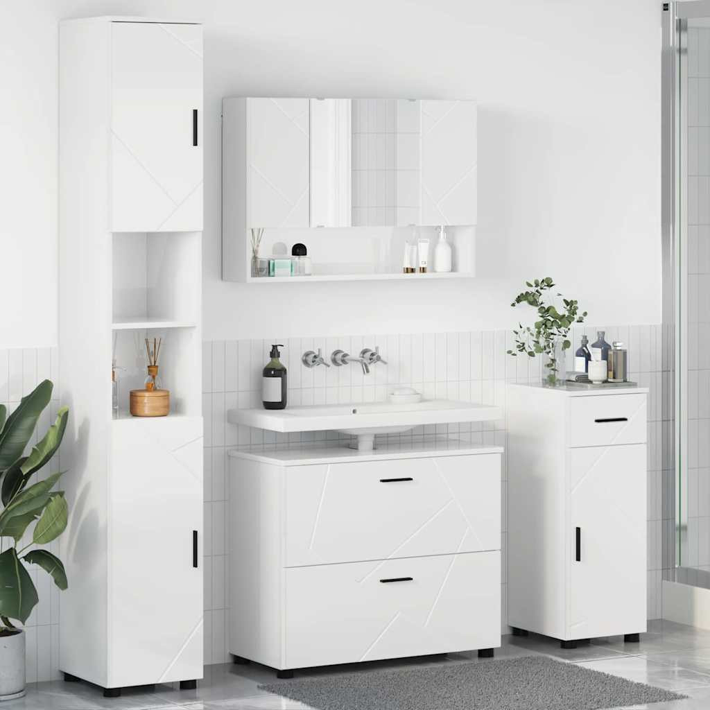 vidaXL Badezimmermöbel-Set 4 pcs Hochglanz Weiß Sperrholz und Metall