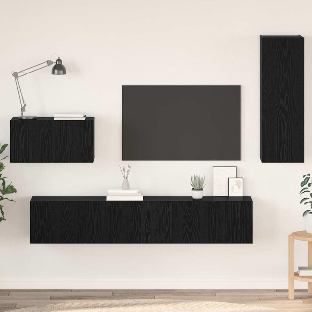 vidaXL Wand-TV-Schrank 4 pcs Schwarz Eichen-Optik Holzwerkstoff