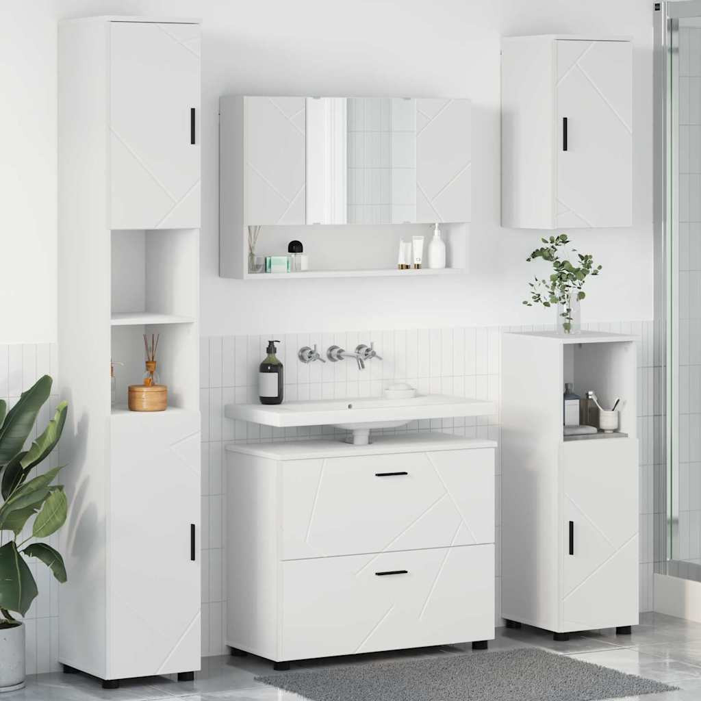 vidaXL Badezimmermöbel-Set mit Regal 5 pcs Weiß Sperrholz und Metall