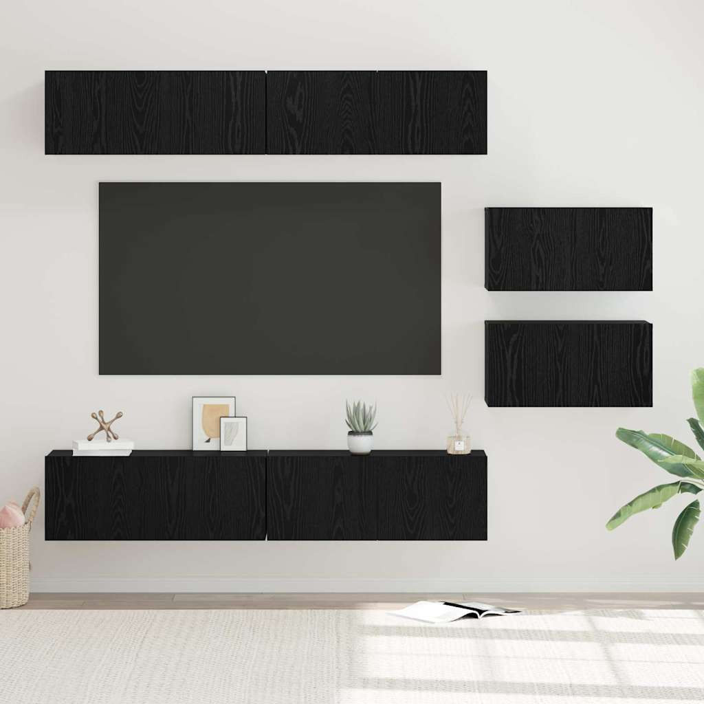 vidaXL TV-Schrankset 6 pcs Schwarz Eichen-Optik Holzwerkstoff