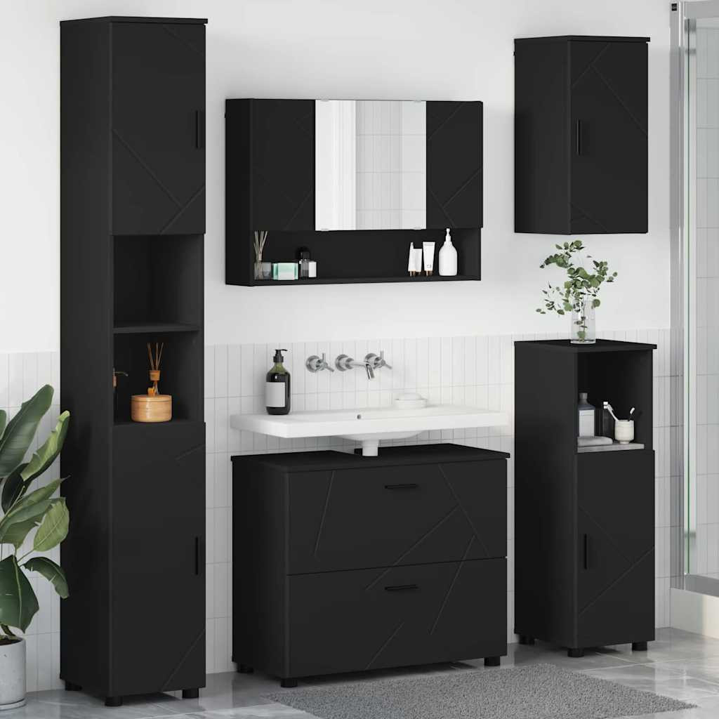 vidaXL Badezimmermöbel-Set mit Tür 5 pcs Schwarz Sperrholz und Metall