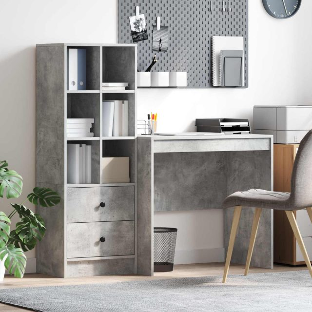 vidaXL Schreibtisch mit Schubladen mit Regal 2 pcs Beton Grau