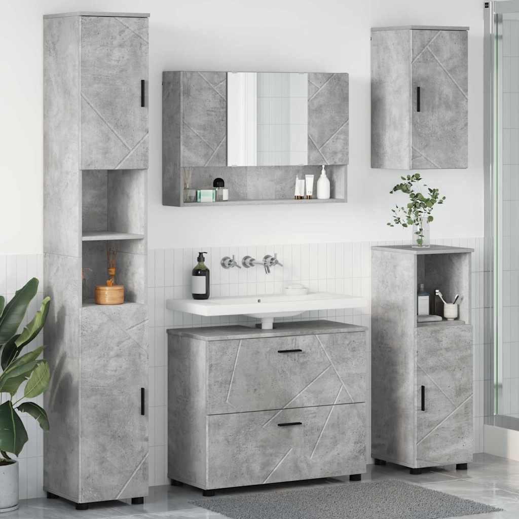 vidaXL Badezimmermöbel-Set 5 pcs Beton Grau Sperrholz und Metall