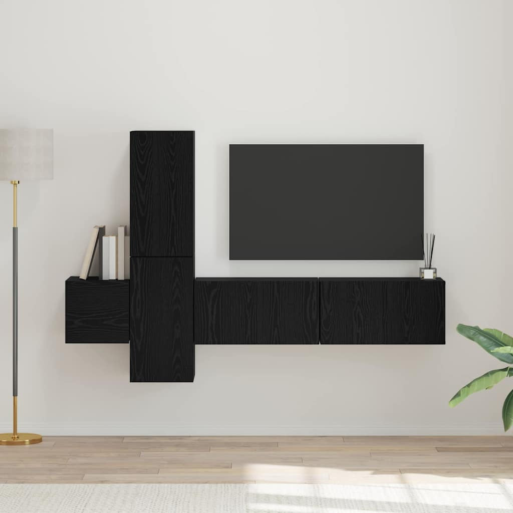 vidaXL TV-Schrankset 5 pcs Schwarz Eichen-Optik Holzwerkstoff