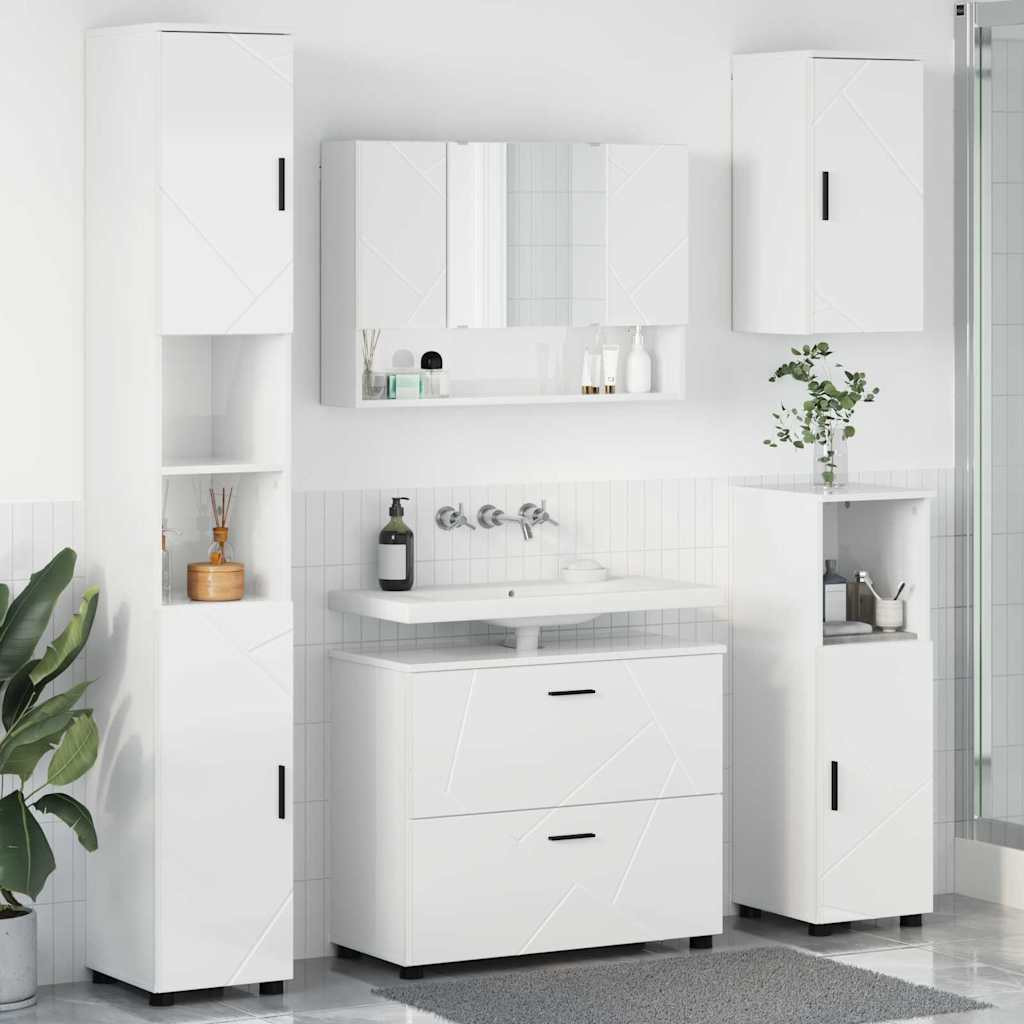 vidaXL Badezimmermöbel-Set 5 pcs Hochglanz Weiß Sperrholz und Metall