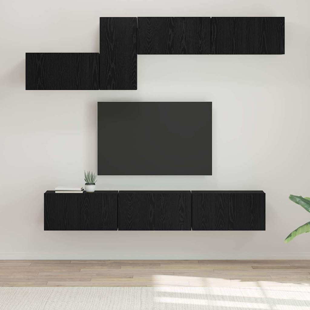 vidaXL TV-Schrankset 7 pcs Schwarz Eichen-Optik Holzwerkstoff