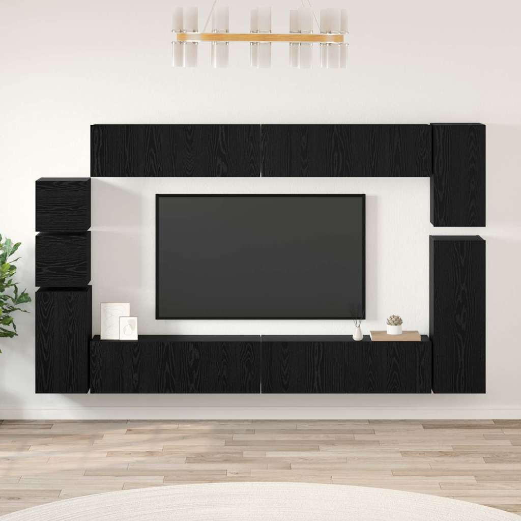 vidaXL TV-Schrankset 9 pcs Schwarz Eichen-Optik Holzwerkstoff