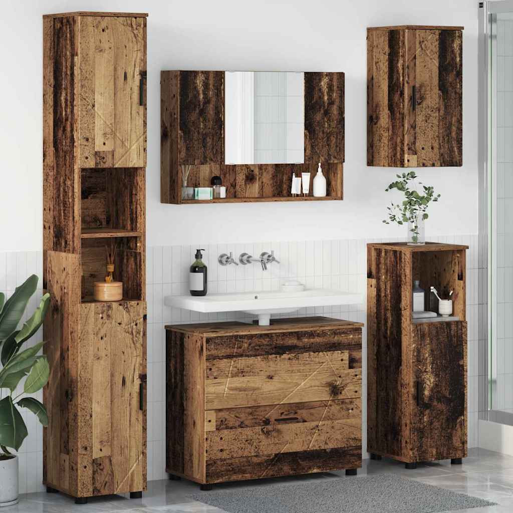 vidaXL Badezimmermöbel-Set mit Tür 5 pcs Altholz Sperrholz und Metall