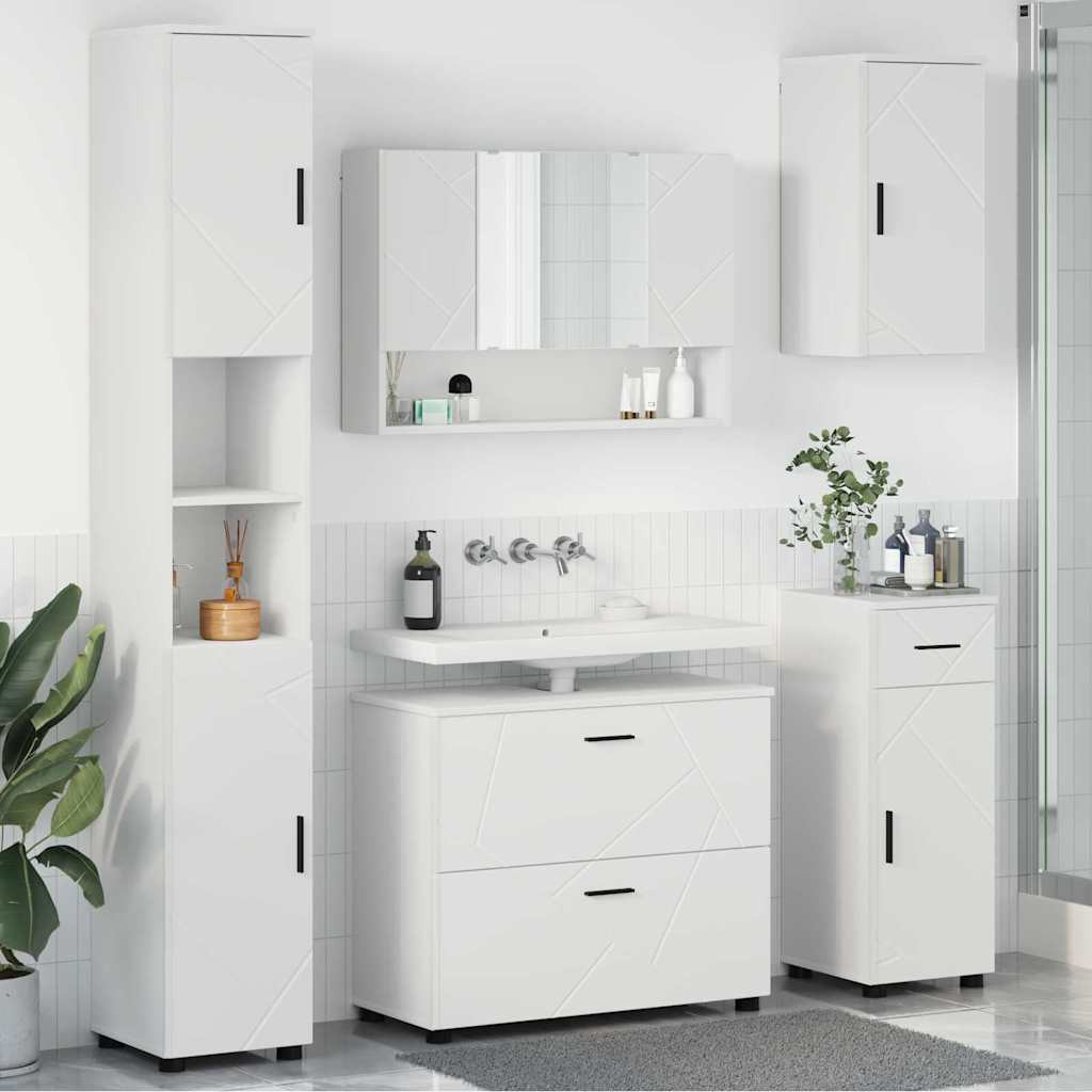 vidaXL Badezimmermöbel-Set mit Regal 5 pcs Weiß Sperrholz und Metall