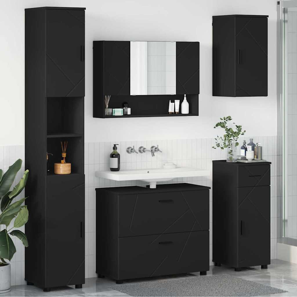vidaXL Badezimmermöbel-Set mit Tür 5 pcs Schwarz Sperrholz und Metall