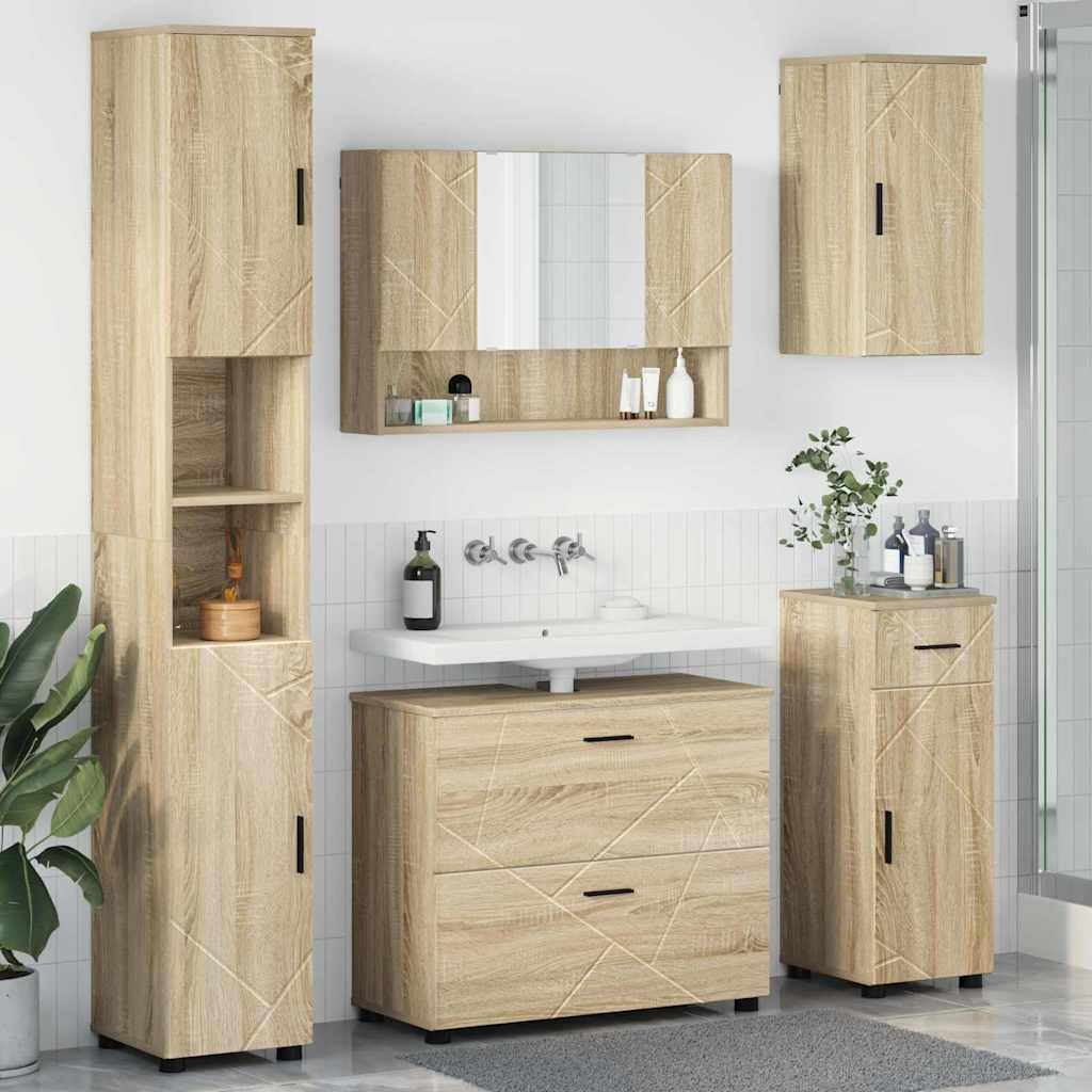 vidaXL Badezimmermöbel-Set 5 pcs Sonoma-Eiche Sperrholz und Metall