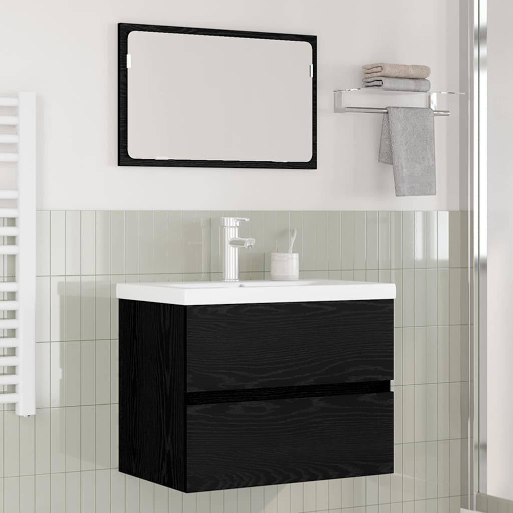 vidaXL Badezimmermöbel-Set 3 pcs Schwarz Eichen-Optik Holzwerkstoff