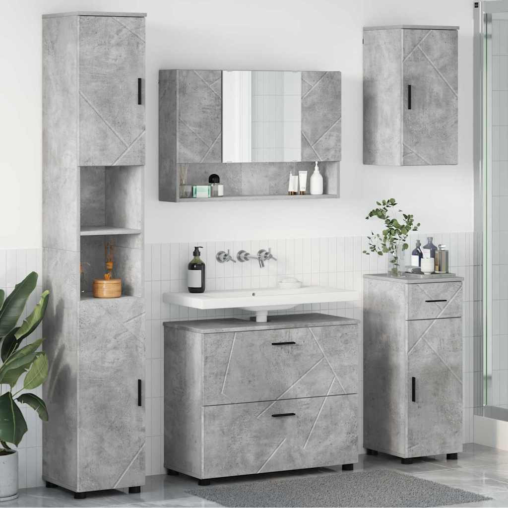 vidaXL Badezimmermöbel-Set 5 pcs Beton Grau Sperrholz und Metall