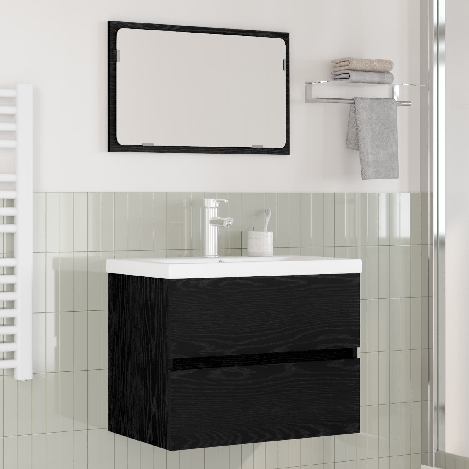 vidaXL Badezimmermöbel-Set 3 pcs Schwarz Eichen-Optik Holzwerkstoff