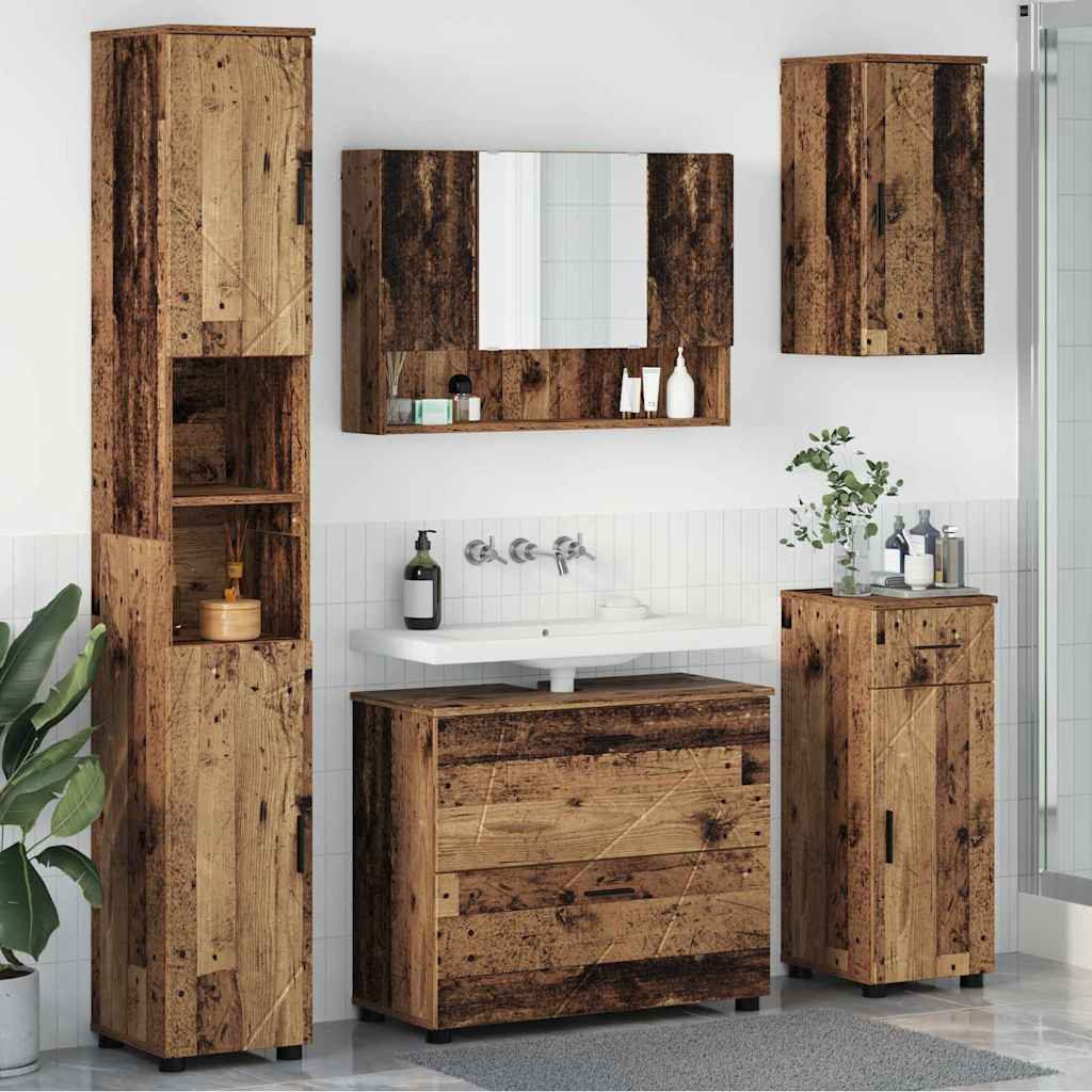 vidaXL Badezimmermöbel-Set mit Tür 5 pcs Altholz Sperrholz und Metall