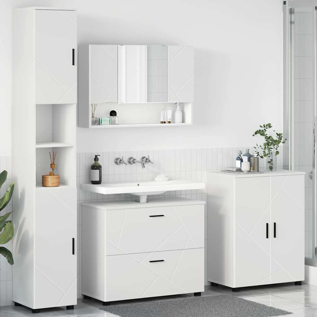 vidaXL Badezimmermöbel-Set mit Regal 4 pcs Weiß Sperrholz und Metall