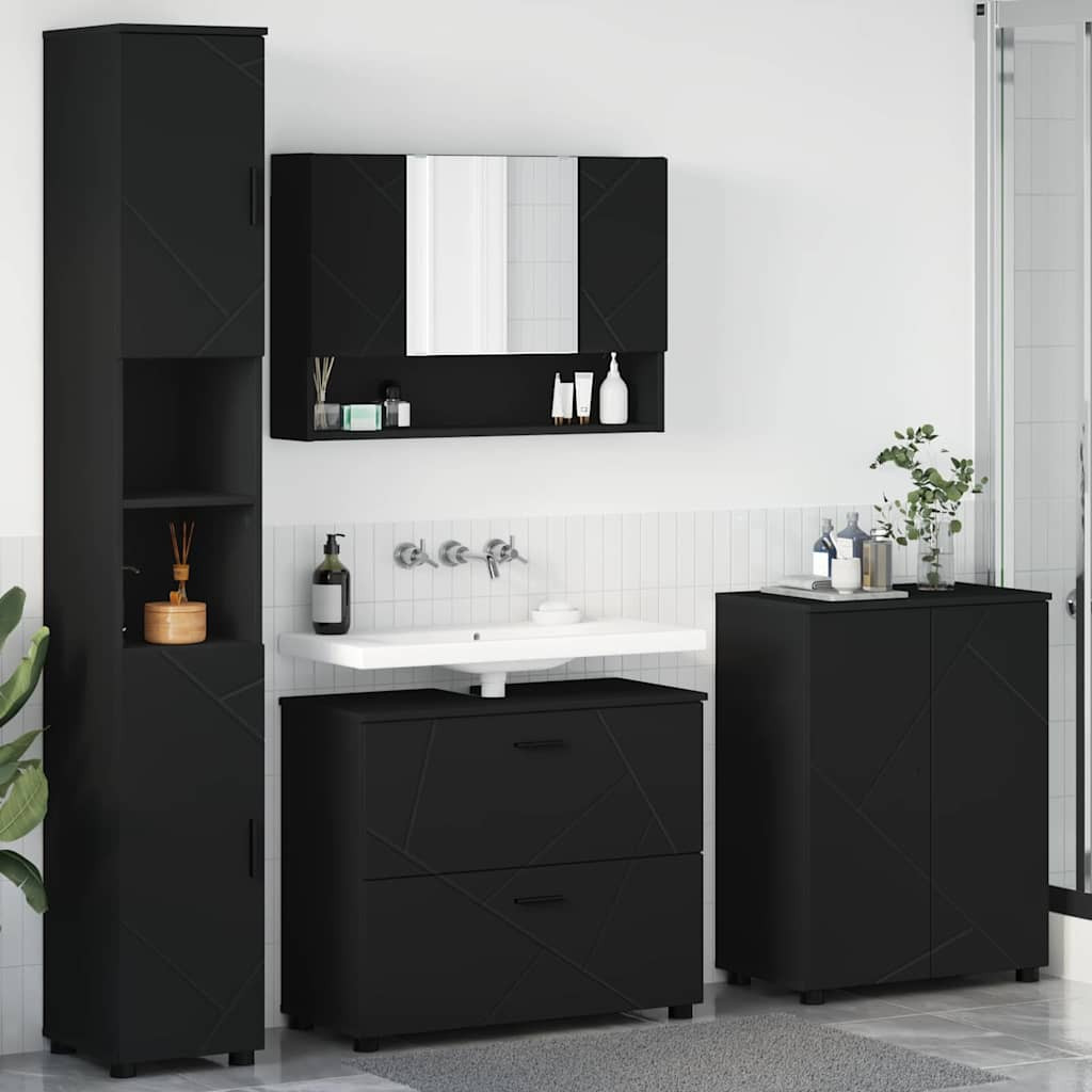 vidaXL Badezimmermöbel-Set mit Tür 4 pcs Schwarz Sperrholz und Metall