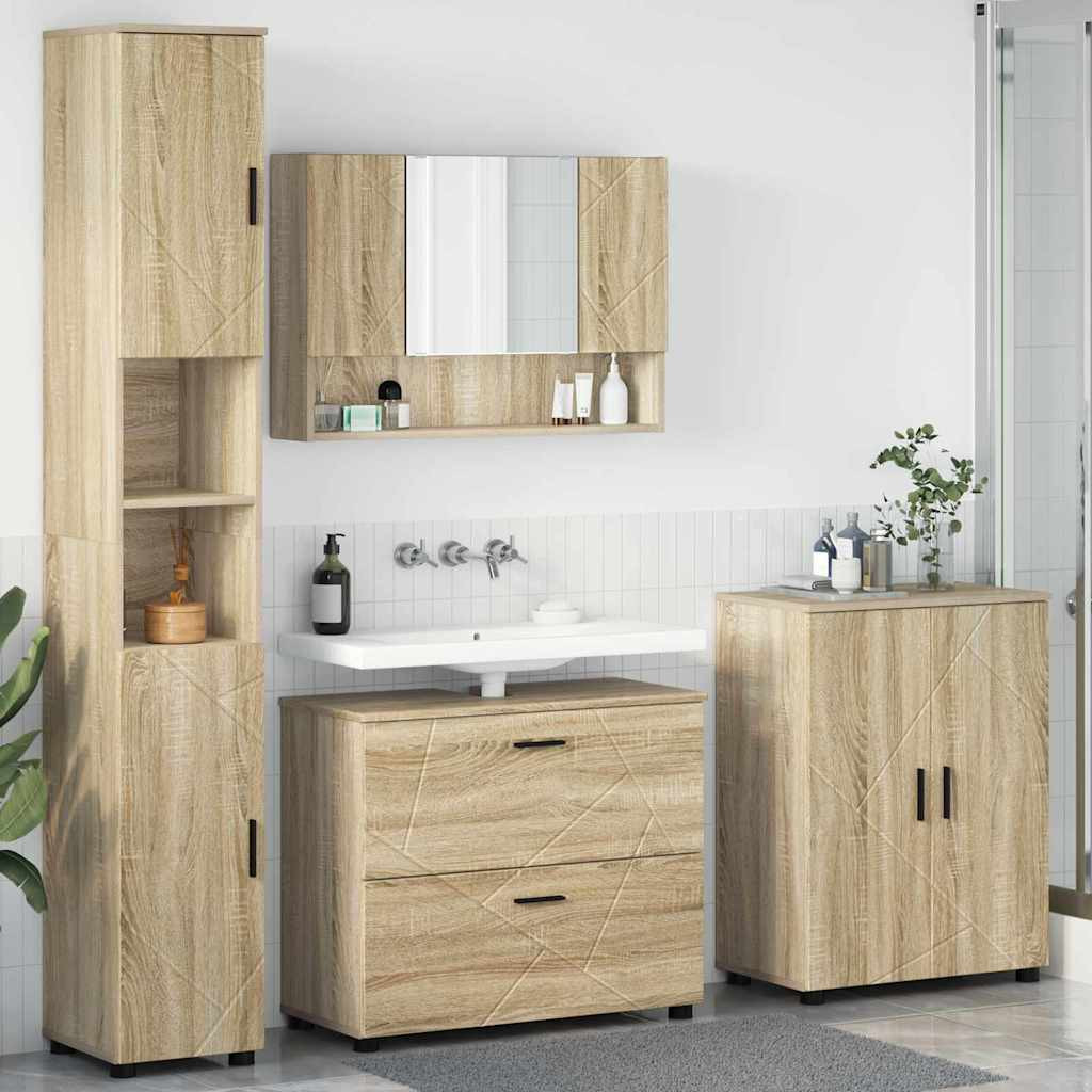 vidaXL Badezimmermöbel-Set 4 pcs Sonoma-Eiche Sperrholz und Metall