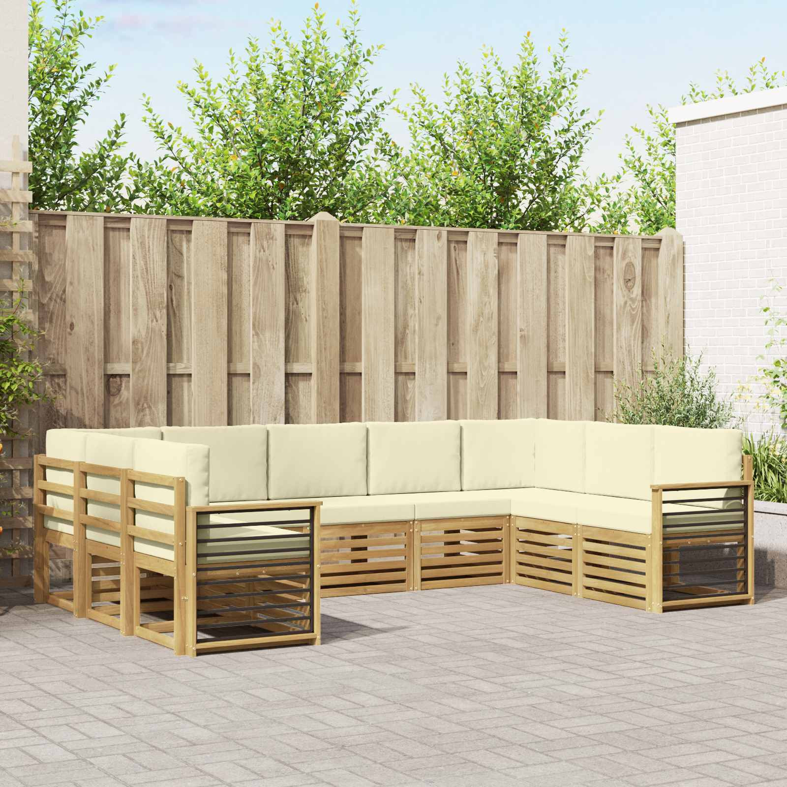 vidaXL Ecksofa Set mit Kissen 9 pcs Weiß und Creme Polyester