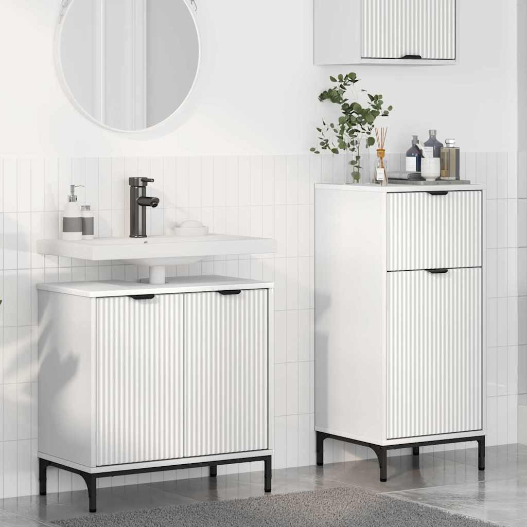 vidaXL Badezimmermöbel-Set mit Regal 2 pcs Weiß Sperrholz und Metall