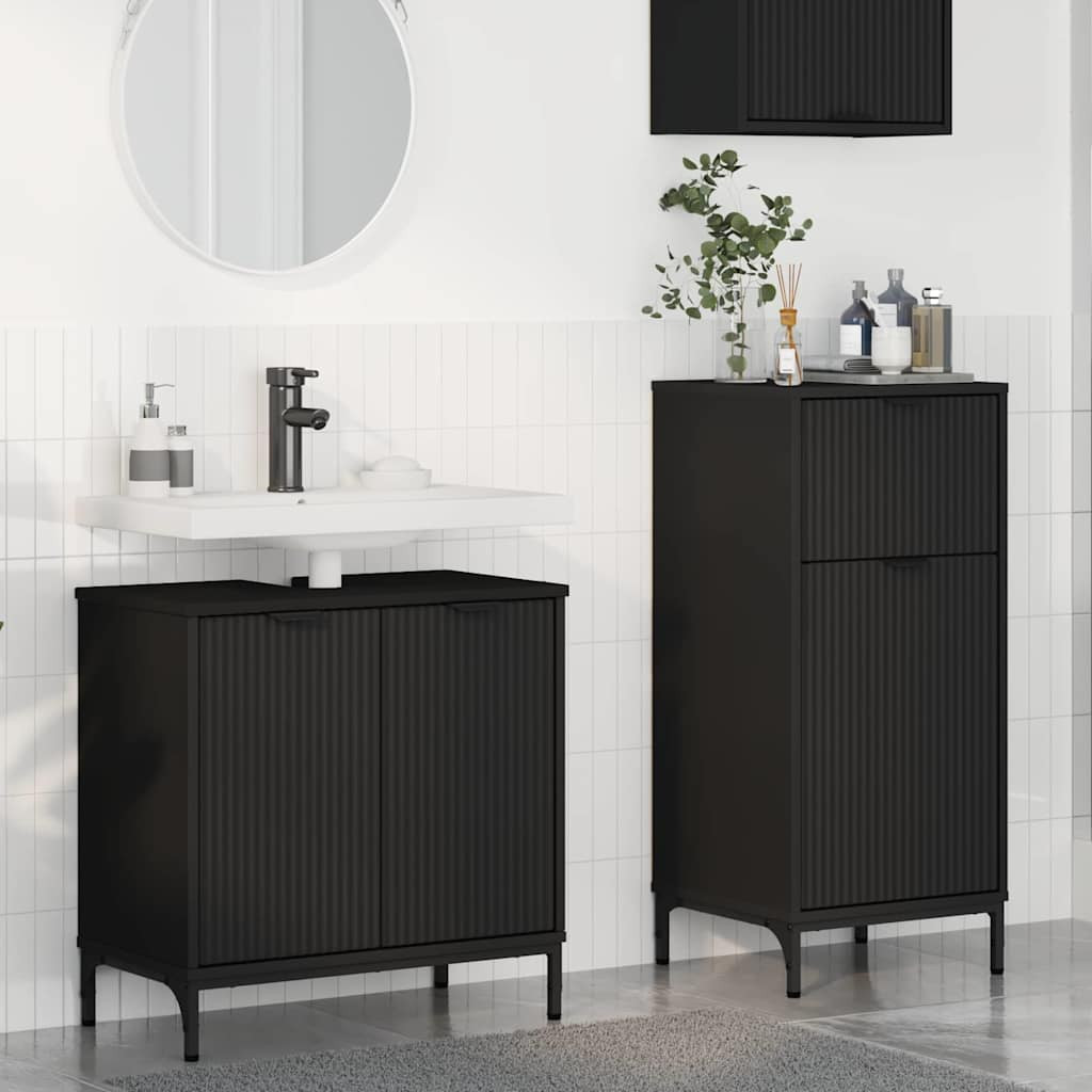 vidaXL Badezimmermöbel-Set mit Tür 2 pcs Schwarz Sperrholz und Metall