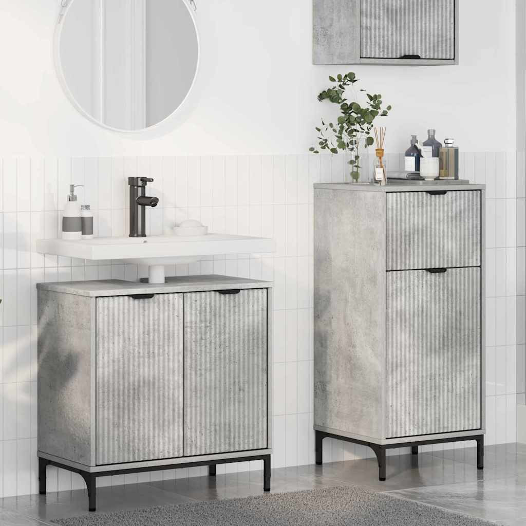 vidaXL Badezimmermöbel-Set 2 pcs Beton Grau Sperrholz und Metall