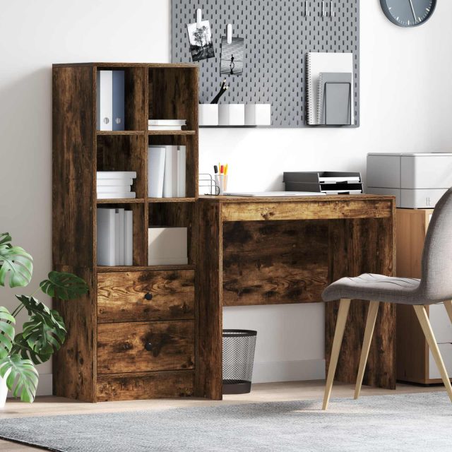 vidaXL Schreibtisch mit Schubladen mit Regal 2 pcs Geräucherte Eiche
